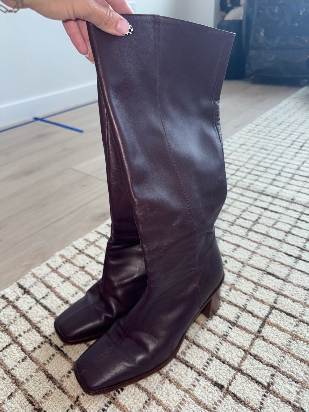 Aloha Women's Tall Square-Toe Leather Boots in dark burgundy